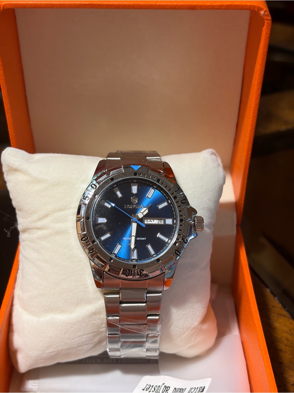 Lorreine Stainless Steel Watch With Blue Sunburst Dial